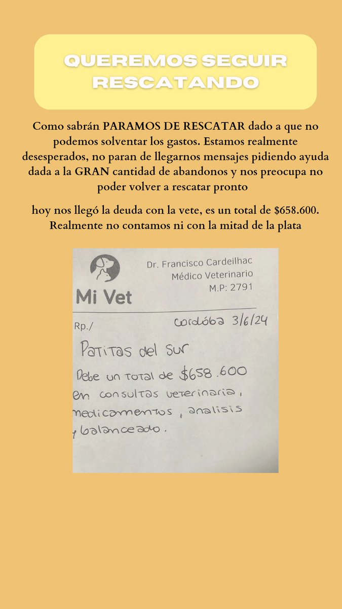 patitasdelsurr's tweet photo. 🚨MAXIMA DIFUSION🚨 Debido a la gran deuda que tenemos, tuvimos que suspender los rescates. Nada nos entristece más que tener que rechazar todos los pedidos de ayuda. Te dejamos los links para donar:

https://t.co/Ds1Eg9aeI2 $800
https://t.co/Lxbi4TUUj1 $1000 https://t.co/ptsZqIp2Pn