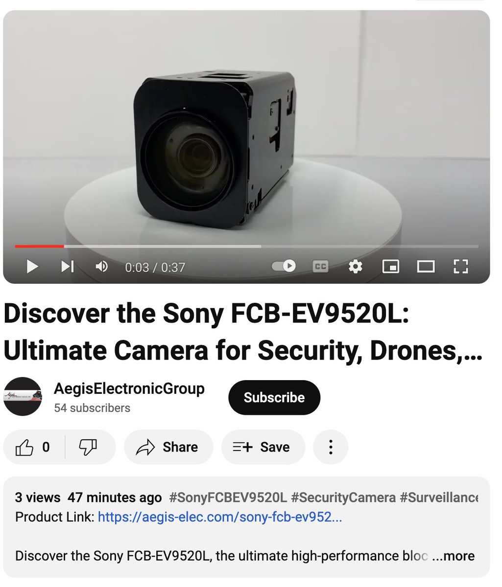 Check out our latest YouTube video featuring the Sony FCB-EV9520L Camera. Dive into its cutting-edge features and performance.

Watch now: youtube.com/watch?v=Lw0Cho… 
Learn more: aegis-elec.com/sony-fcb-ev952…

#Sony #Camera #machinevision