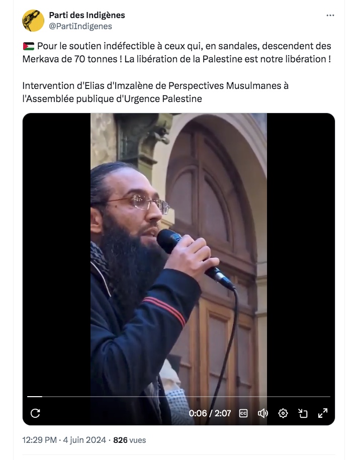 denisedetralala's tweet image. L&apos;islamiste #fichéS, Elias d&apos;#Imzalène, lors de l&apos;Assemblée publique d&apos;#UrgencePalestine, a appelé à la &quot;libération INTÉGRALE de la #Palestine&quot; parce que, dit-il, &quot;leur libération, c&apos;est votre libération&quot; 🙄