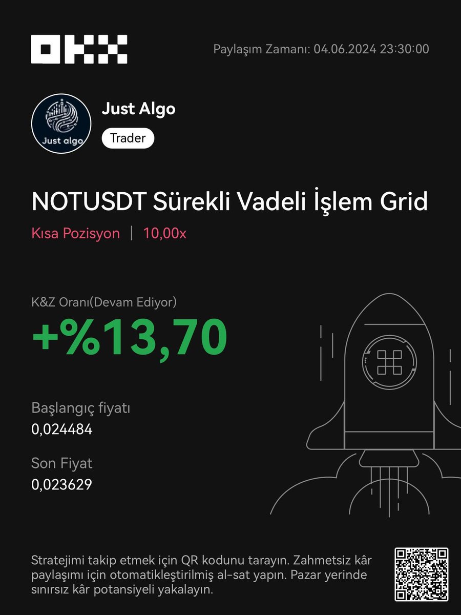 canozsuer's tweet photo. #OKX'de $Not etkinliğine özel bir #GRİD bot oluşturduk.

10x kaldıraçla çalışacak olan bu grid botu kullanırken etkinlikte de hacim kasmış oluyorsunuz.

Takip ederken likidasyon ayarları ve bütçe ayarlarını dikkatli ayarlayın, minik bütçeli deneme botudur. :)

Linkler bir alt paylaşımda;