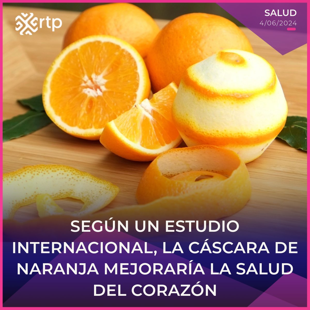 rtp_bolivia's tweet photo. #RTPInforma
🍊Una investigación de la Universidad de Florida (UF) reveló que el extracto de cáscara de naranja podría ser una herramienta crucial para mejorar la salud #cardiovascular.

💓El estudio, financiado con una subvención de medio millón de dólares del Departamento de Agricultura (USDA) de Estados Unidos, destaca el potencial de los fitoquímicos presentes en las cáscaras de naranja para reducir la producción de sustancias químicas dañinas asociadas con enfermedades cardiovasculares.

📃Investigaciones recientes se han centrado en el papel de ciertas bacterias intestinales que, al metabolizar ciertos nutrientes, producen Trimetilamina N-óxido (TMAO), un indicador de riesgo futuro de enfermedades cardiovasculares, según la Clínica Cleveland.

👉Lee la nota completa en el siguiente enlace:
https://t.co/mVyNSH0xGw