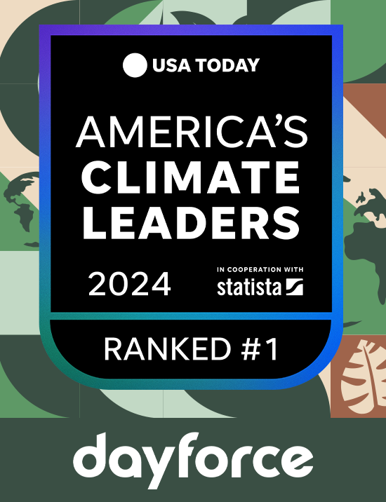 Dayforce's tweet photo. We’re proud to be ranked #1 on @USATODAY's list of America's Climate Leaders. We worked hard to reduce our greenhouse gas emissions &amp; achieve 100% renewable electricity globally in 2023. 🌱

Learn more about our ongoing commitment to combat climate change: https://t.co/zK80ouGtjx https://t.co/BMm50uBYsX
