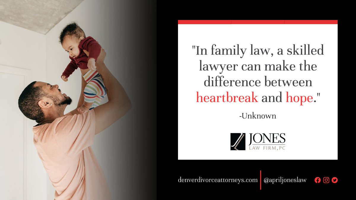 JonesLawFirmPC's tweet photo. A good family lawyer can change everything. They can help turn sad times into hopeful ones. 🌟

Need help? Visit our website at https://t.co/QoXcQiqg7N or call us at 720-608-2855.

#FamilyLaw #LegalHelp #JonesLawFirmPC #DivorceSupport https://t.co/b2rLlTpTgI