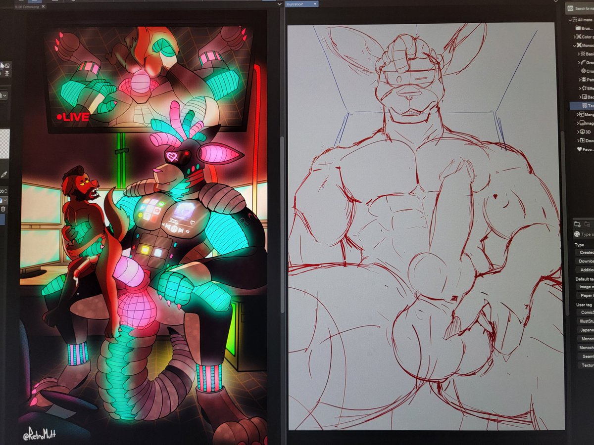RetroChuchos's tweet photo. Here's an upcoming piece peeps! Decoded to go back to my old old and redraw one of my characters. Man look at how much I've progressed! I've missed my glowy roo guy

#furryart #pinup #furry #wip #nsfwtwt #gay #digitalart #barafurry https://t.co/hTxoGE0dQI