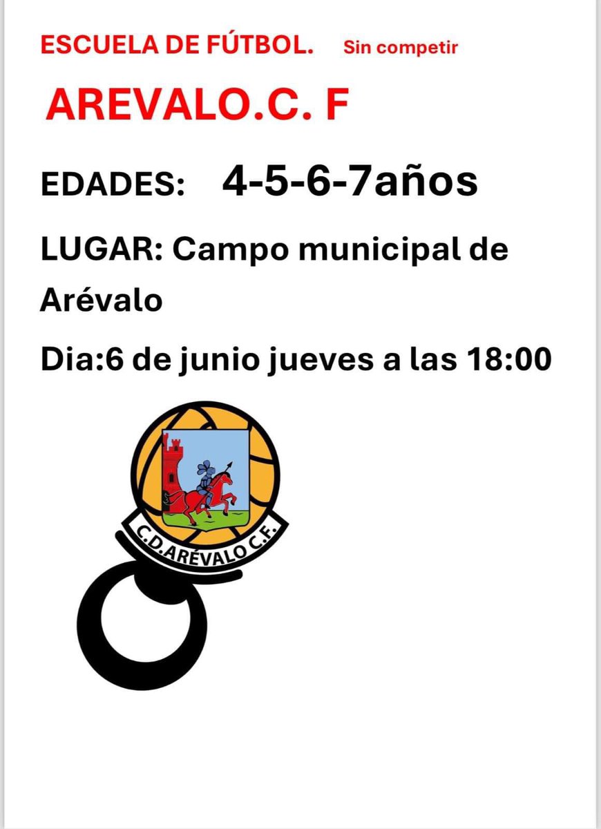 Jueves 6 Junio <a href="/Arevalo_CF/">C.D.AREVALO.C.F</a> 
Campo municipal de fútbol ⚽️
Te esperamos 👍
#futbol #arevalo