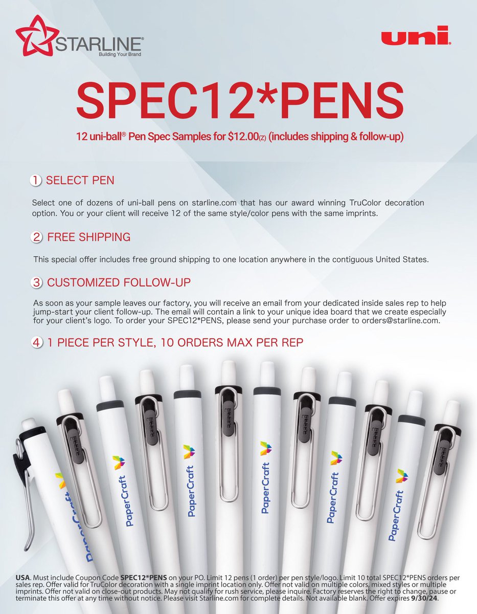 StarlineTalks's tweet photo. Who’s got great ex-SPEC-tations? We do! 🤩 

Check out the full details below… and get inspired by our full line of uni-ball® products here: https://t.co/unDSEbItoj

#Promo #SpecialOffer #uniball #BrandRecognition #PromotionalPens #PromotionalProductsWork https://t.co/mSG20FqHea