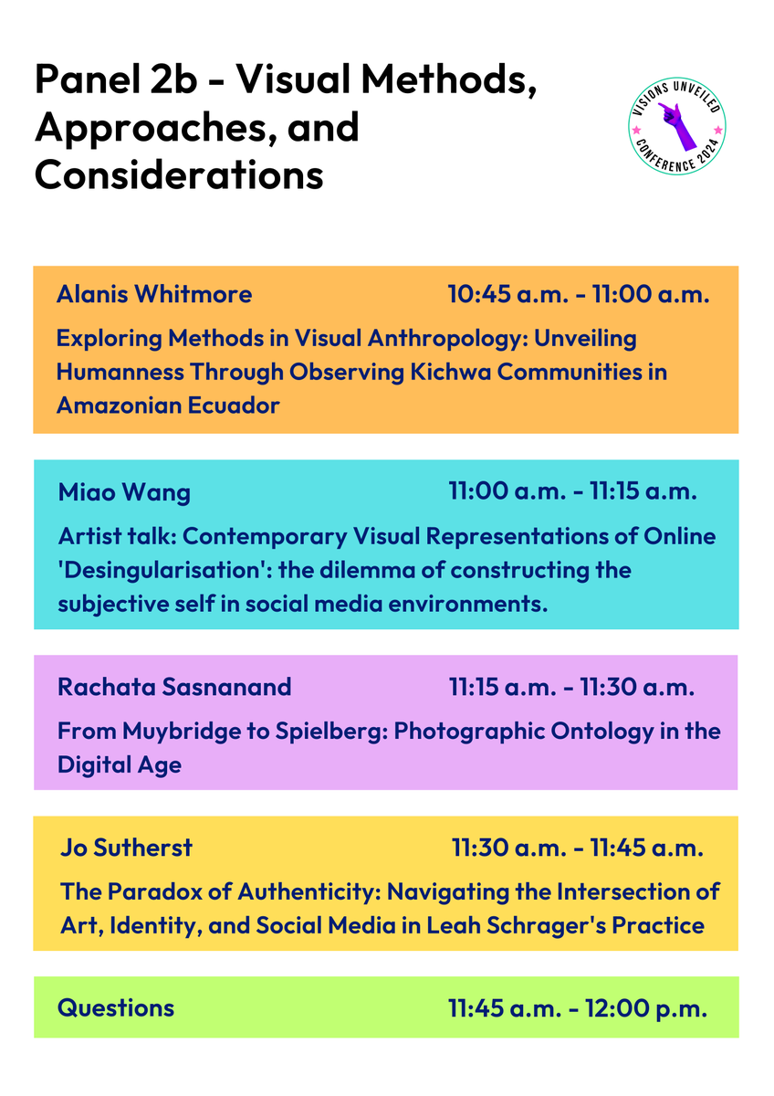 ExeterVisions24's tweet photo. Starting at 10.45am BST - Panel 2b - Visual Methods, Approaches, and Considerations

@ExeterModLangs @UofE_ArtHistory @UniOfExeterHASS
Don't miss out! 🌟

👉https://t.co/XsbnDKCTgG or scan the QR code below

#VisionsUnveiled #AcademicPanel #Conference2024 https://t.co/V70XcAXfAl