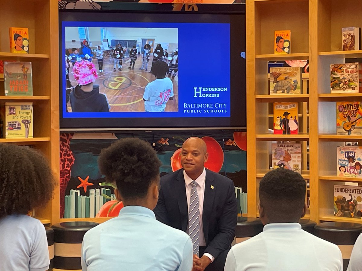 JHUeducation's tweet photo. Governor Wes Moore (@GovWesMoore) stopped by Henderson Hopkins (@hhps_eagles) today to chat with a few scholars. The next generation is bright and ready to lead!
cc: @Teachwithclass2 https://t.co/YSWXYd2h0u