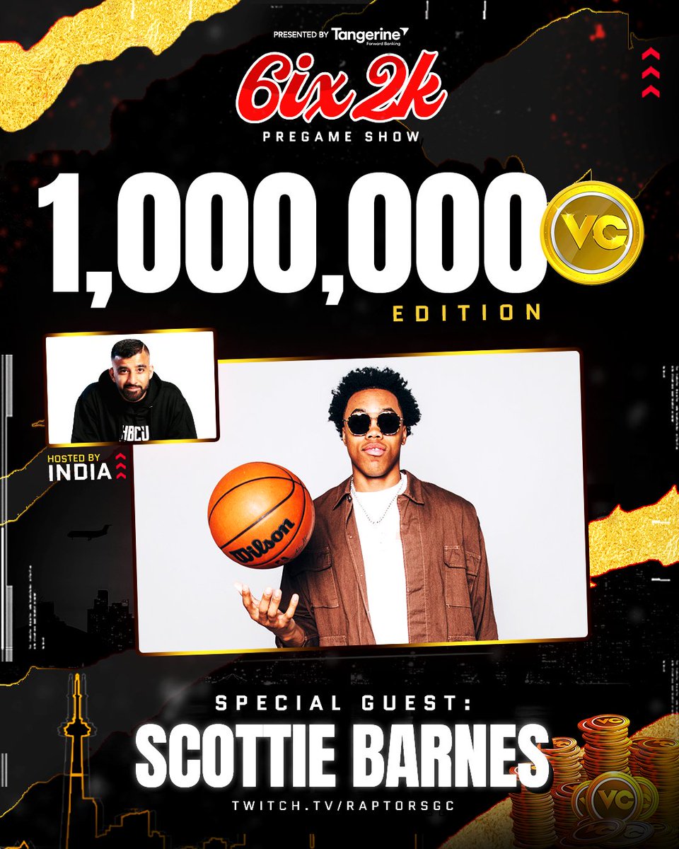 Raptors Uprising GC (@raptorsgc) on Twitter photo Scottie Barnes to the #6IX2K Pregame Show!
<a href="/ScottBarnes561/">Scott Barnes</a> joins <a href="/MADExINxINDIA/">Zunaid</a> on Wednesday at 5PM giving away up to ONE MILLION VC for the chat 🔥
Presented by <a href="/TangerineHoops/">TangerineHoops</a> Scottie Barnes to the #6IX2K Pregame Show!
<a href="/ScottBarnes561/">Scott Barnes</a> joins <a href="/MADExINxINDIA/">Zunaid</a> on Wednesday at 5PM giving away up to ONE MILLION VC for the chat 🔥
Presented by <a href="/TangerineHoops/">TangerineHoops</a>