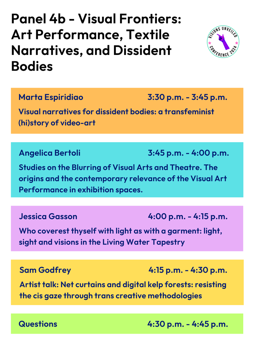 ExeterVisions24's tweet photo. Starting at 3.30pm BST - Panel 4b - Visual Frontiers: Art Performance, Textile Narratives, &amp; Dissident Bodies

@ExeterModLangs @UofE_ArtHistory @UniOfExeterHASS
Don't miss out!🌟

👉https://t.co/AuG28GHSwH or scan the QR code below

#VisionsUnveiled #AcademicPanel #Conference2024 https://t.co/ehoZqM712k
