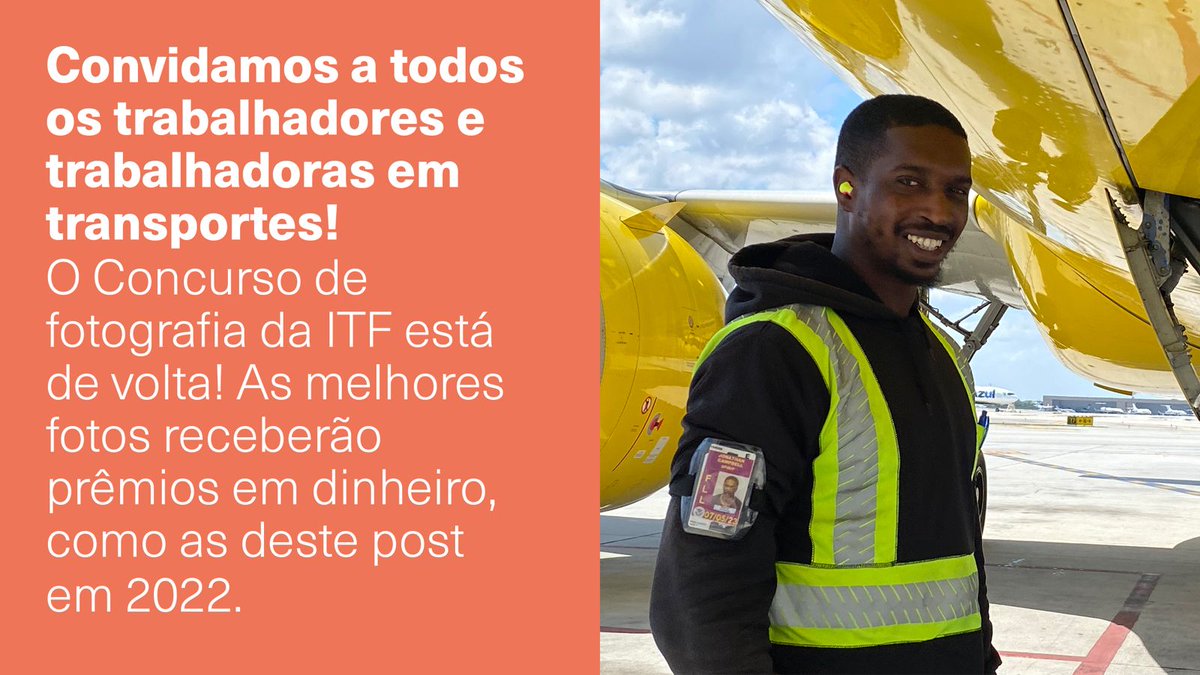 #ITFPhotoPrize

🇪🇸 ¿Trabaja en el Transporte? ¿Le gusta tomar fotos?
Participe del Concurso de Fotografía de ITF 
Informes aquí: bit.ly/35IBy24

🇧🇷 Trabalha em transportes? Gosta de tirar fotos?
Increva-se no Prêmio de Fotografia ITF
+ infomação: bit.ly/3J2sa82