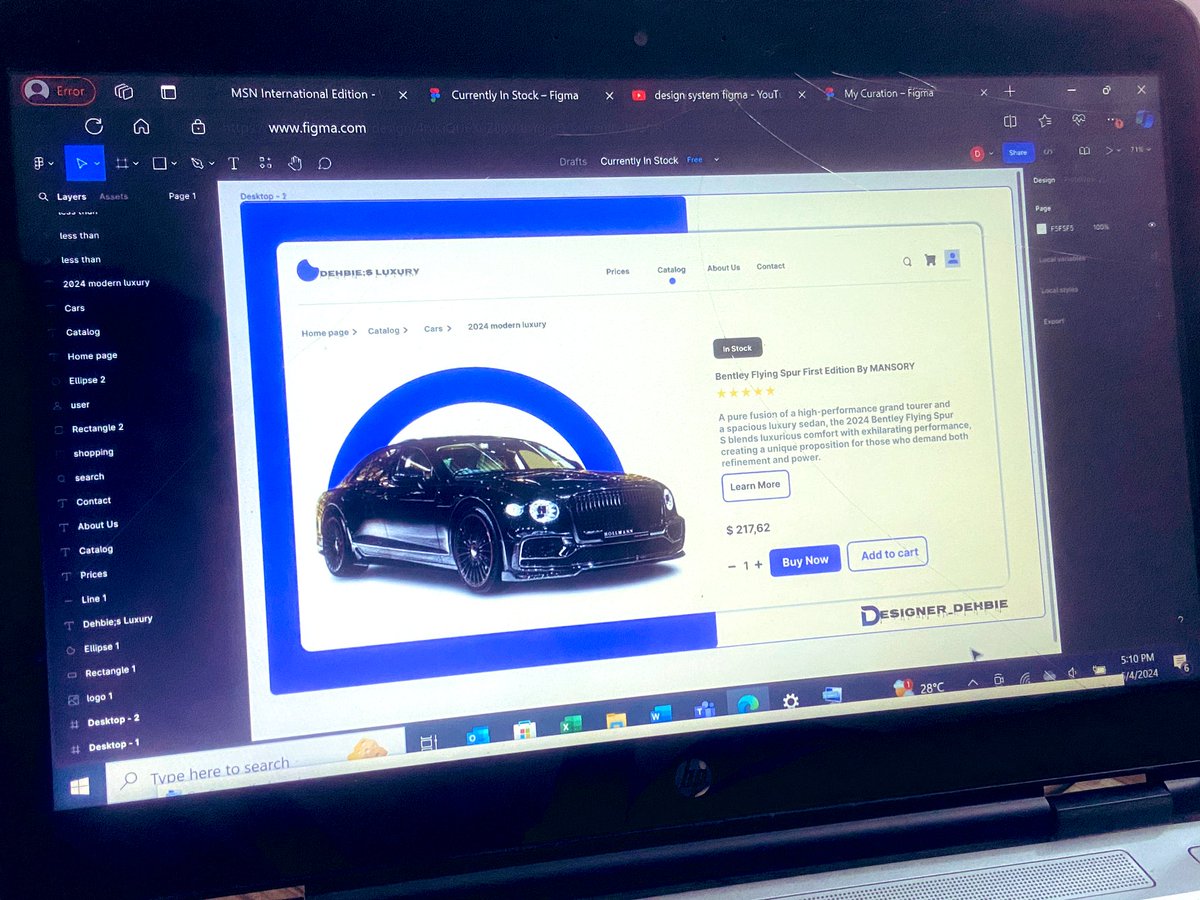 Designer_Dehbie's tweet photo. For businesses to succeed and grow, prioritizing the availability of products is essential to meet customer demands and foster loyalty. For that reason, I designed a beautiful interface for our Luxury Bentley Spur.
#DailyUl #ui #uiux #buildinpublic #LearnInPublic #uidesign https://t.co/9zuCknVf6I