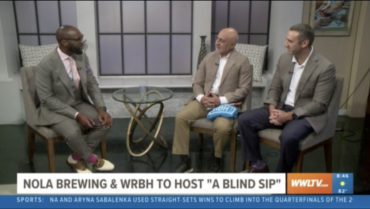 carl_arredondo's tweet photo. Thanks to #BrandonWalker of @WWLTV for interviewing me &amp; Sam Ford, @wrbh883 Board Vice President about “A Blind Sip” fundraiser June 9th at @NOLABrewing. Can you match a fight by taste to a list provided? Tickets at https://t.co/uyfboZDcZi 👨‍🦯😎📻🍺 https://t.co/tilwsyUIhJ