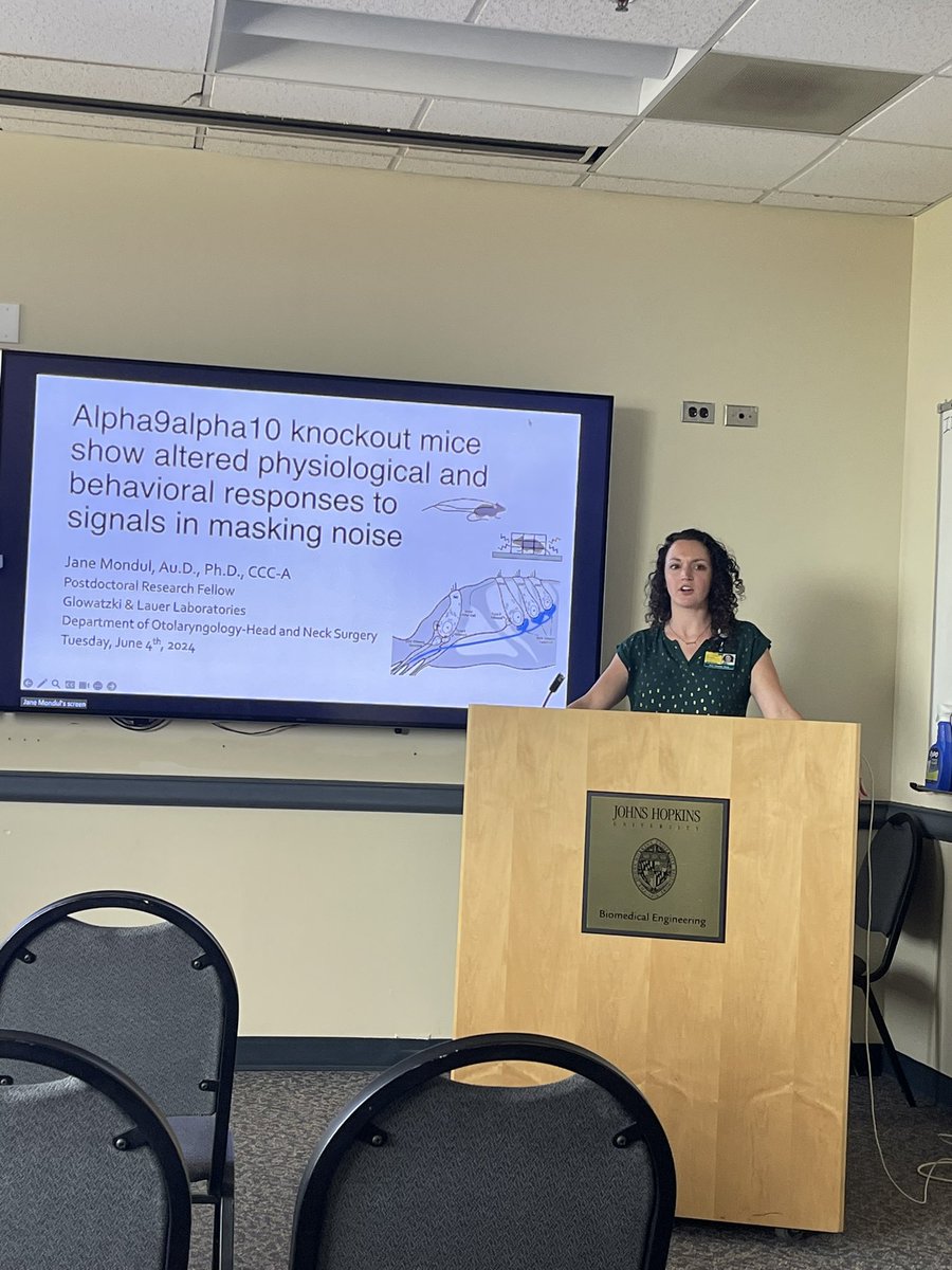 Always a pleasure to attend a talk by my colleague <a href="/Jane_Mondul/">Jane Mondul</a> from the @LauerLab , speaking about her work on olivocochlear efferents.
<a href="/hopkins_ent/">Johns Hopkins OHNS</a> 
#otology #otologyresearch #otoneurology