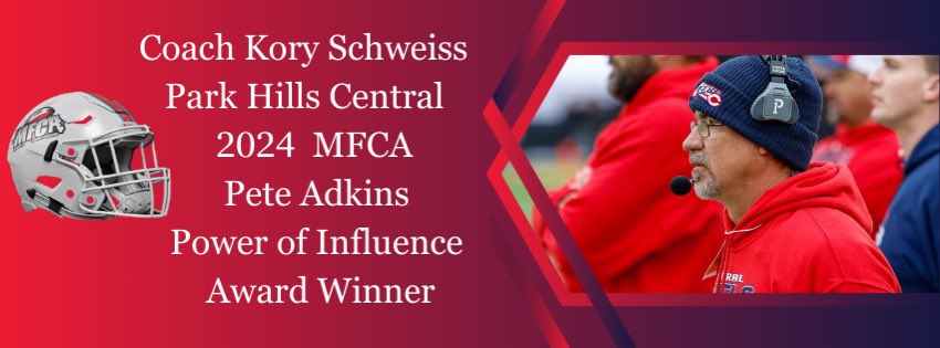Join us in congratulating Kory Schweiss of Park hills Central HS on being honored as the Pete Adkins Power of Influence Award winner for the MFCA! This December, he will be honored at the Hall of Fame Banquet at the 2024 State Convention.