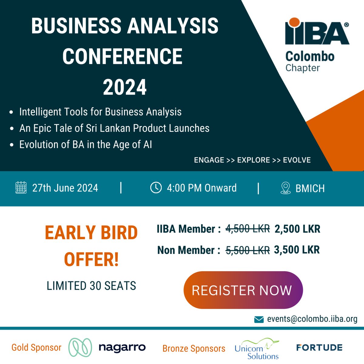 IIBAColombo's tweet photo. The wait is over! 🚀 Elevate your business analysis game at the Inaugural Annual Business Analysis Conference hosted by the IIBA Colombo Chapter! 
https://t.co/QYSwnUvI9a

#IIBAColombo #IIBA #SLBACon24 https://t.co/E2ubBTdkvv
