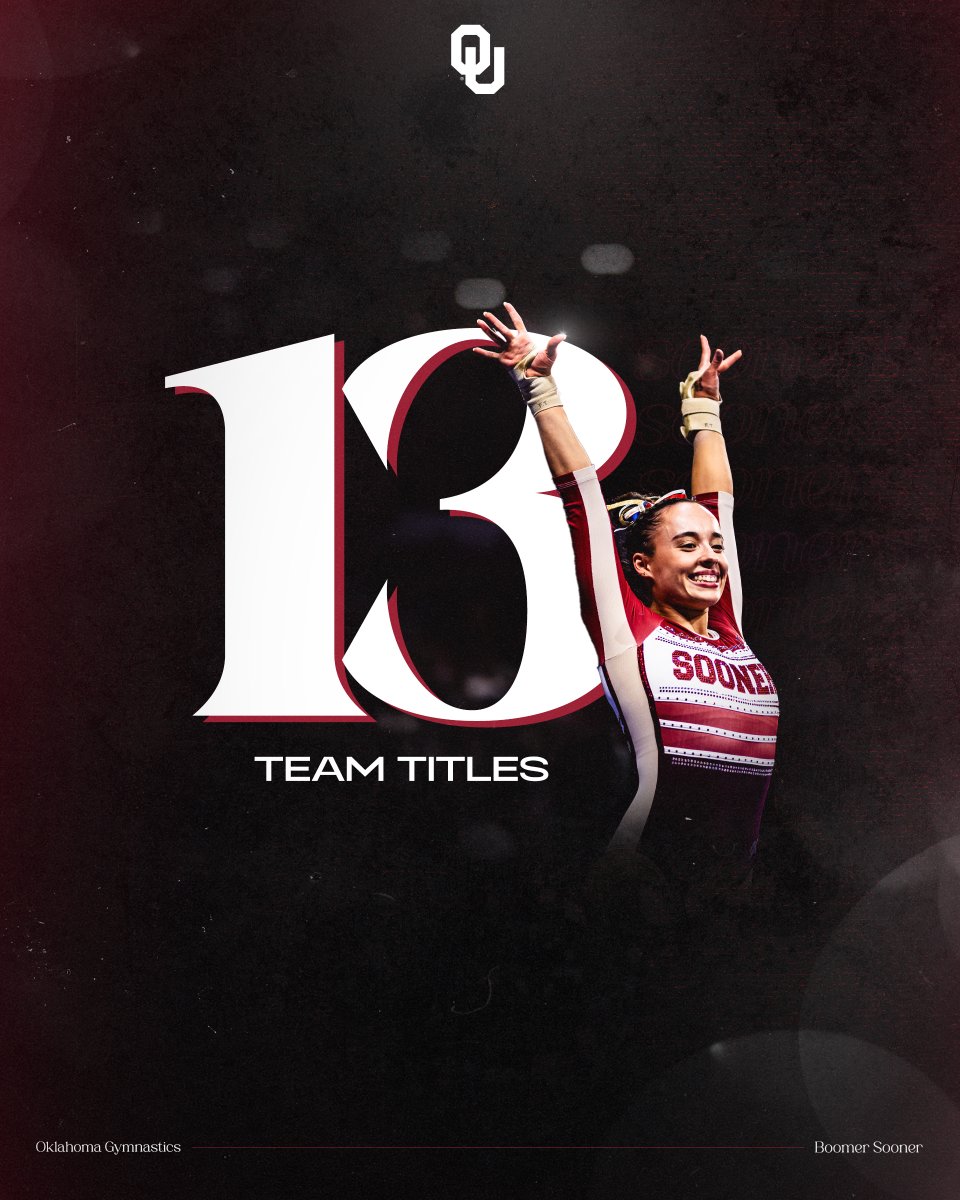 OU_WGymnastics's tweet photo. A No. 1 ranking to end the regular season, a season-best 49.675 and 13 team event titles highlight our year on vault! https://t.co/J57xsaeTnY