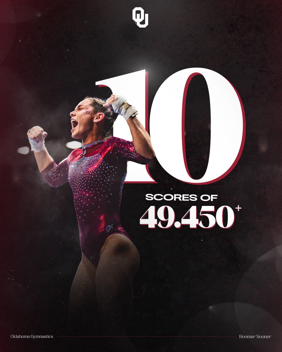 OU_WGymnastics's tweet photo. A No. 1 ranking to end the regular season, a season-best 49.675 and 13 team event titles highlight our year on vault! https://t.co/J57xsaeTnY