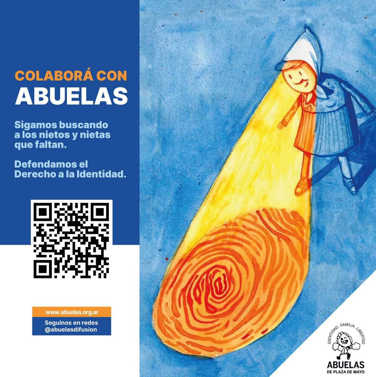abuelasdifusion's tweet image. 🤍Abuelas necesita tu ayuda
🌍 Con tu donación desde cualquier lugar podés sostener nuestra tarea y colaborar con la búsqueda de los 300 nietos y nietas que faltan.
🤝 Ingresá a este link o escaneá el QR y acompañanos con tu donación: abuelas.org.ar/donaciones