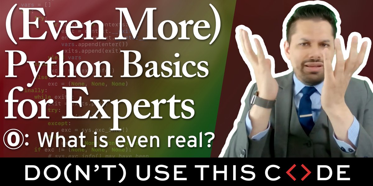 Don't Use This Code—Expert Training & Consulting (@dutc_training) on Twitter photo "(Even More) #Python Basics for Experts ⓪ : What is even real?" is almost here! On June 6th, <a href="/dontusethiscode/">James Powell</a> will help us dive into the essence of Python's reality.
There's still time to sign up! Use this link to register for $20 off: eventbrite.com/e/even-more-py… "(Even More) #Python Basics for Experts ⓪ : What is even real?" is almost here! On June 6th, <a href="/dontusethiscode/">James Powell</a> will help us dive into the essence of Python's reality.
There's still time to sign up! Use this link to register for $20 off: eventbrite.com/e/even-more-py…