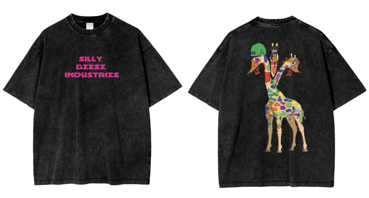 GEESE!!

It’s time for our first branded merch drop!

We present, The Giraffe Collection

We have a wind breaker, acid wash t shirt, and a heavyweight fleece-lined hoodie!

Available on sillygeeseind.com