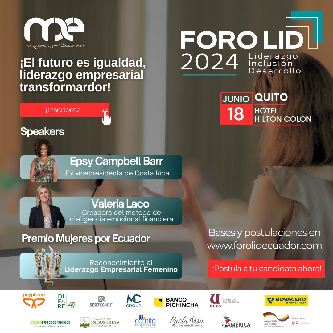🚀 ¡Únete al FORO LID! 🚀

Sumérgete en un mundo de tendencias, estrategias e insights transformadores en liderazgo e inclusión empresarial con expertos globales.

Tu reserva incluye toda la agenda del día.

📲 ¡Inscríbete y postula en forolidecuador.com!

#ForoLID