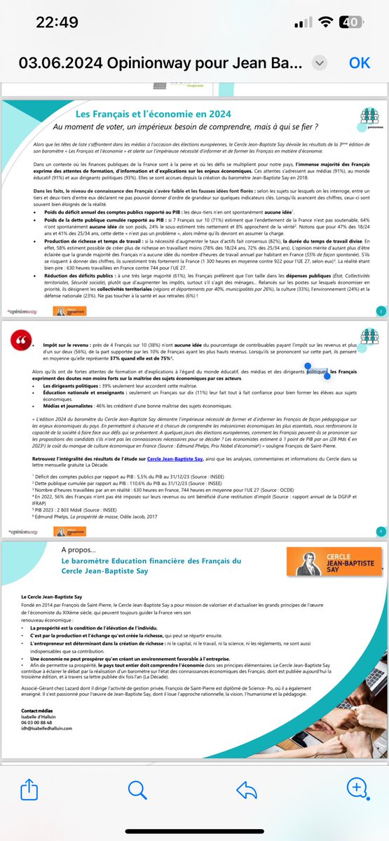 #LEvenement Alors que les têtes de liste débattent, le Cercle Jean-Baptiste Say dévoile les résultats de la 3ème édition de son baromètre « Les Français et l'économie » et alerte sur l’impérieuse nécessité d’informer et de former les Français en matière d’économie.
