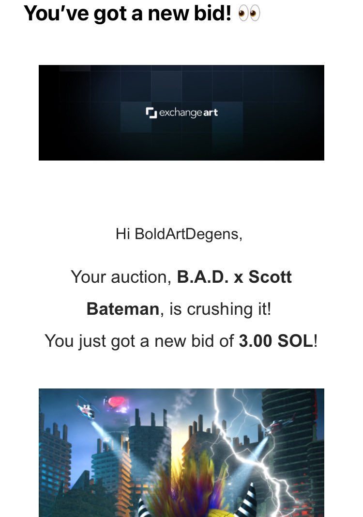 BoldArtDegens's tweet photo. Just got some pigeon post. Bidding is under @ScottBatemanArt !!
Less than 24hrs remaining to own this BAD 1:1 collab with Scott π₯
Link below π
$SOL #Art #BAD1 https://t.co/7DaJrAZku2