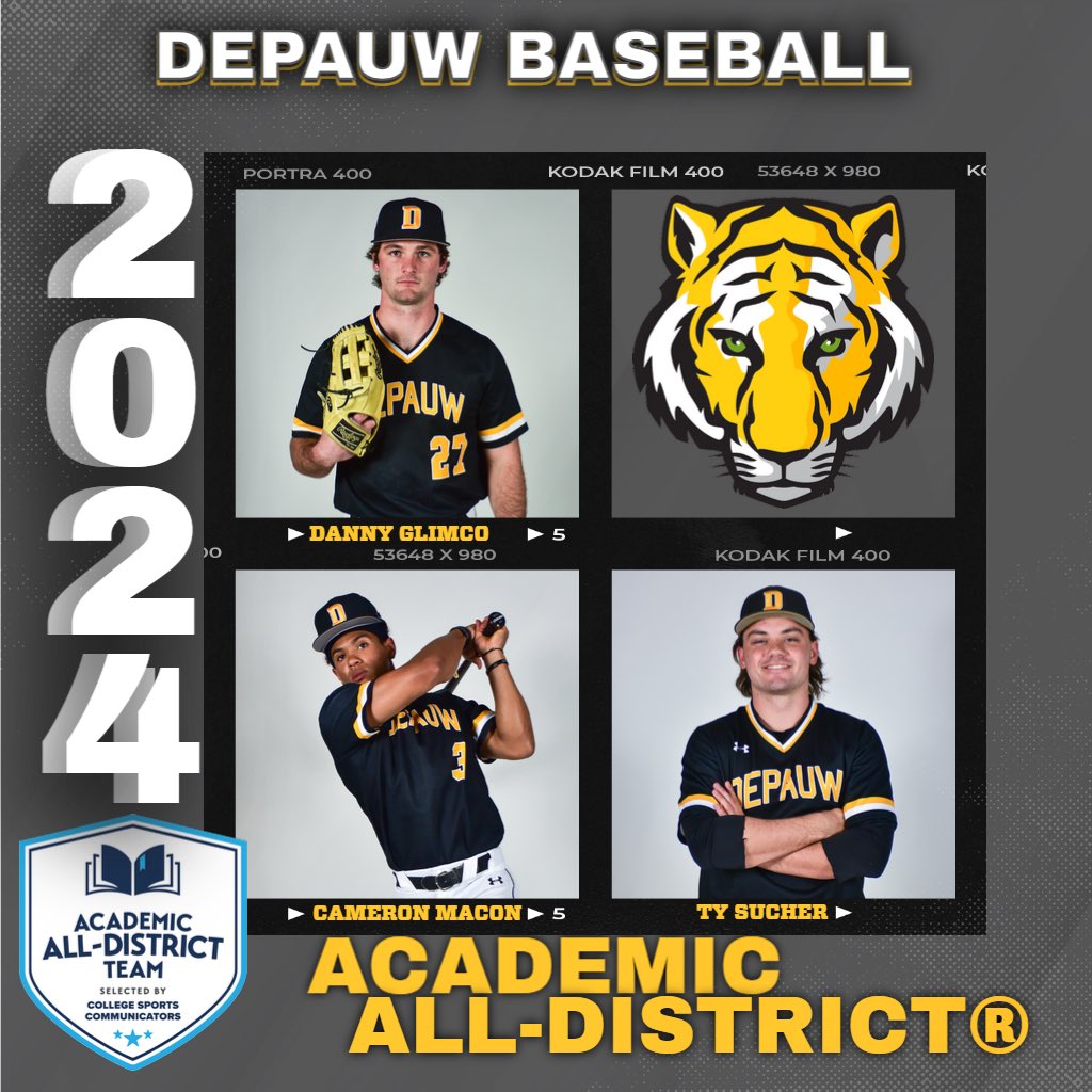 Five members of the <a href="/DePauwBaseball/">DePauw Baseball</a> team were named to the <a href="/CollSportsComm/">College Sports Communicators</a> academic all-district ®️ team! Congratulations to Hunter Hrbek, Carter Knoll, Danny Glimco, Cameron Macon, and Ty Sucher! #TeamDePauw #d3baseball