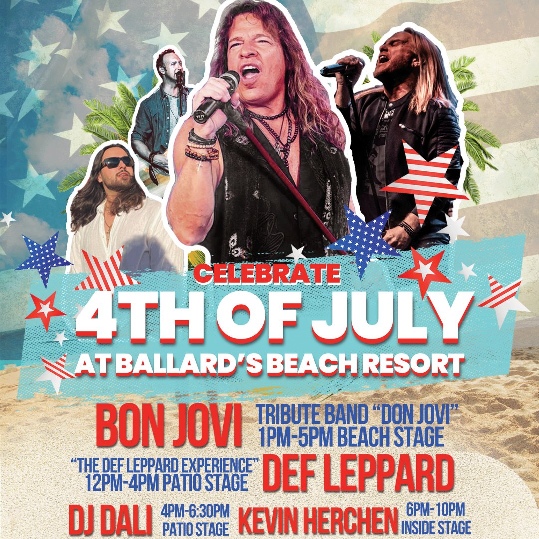 Join us for the ultimate #4thofJuly celebration at #Ballards! Get ready for a day filled with incredible live music, beachside vibes, and non-stop entertainment. This is the event you don't want to miss! 21+ event. $40 tickets. Get your tickets today: bit.ly/4thOfJulyBalla…