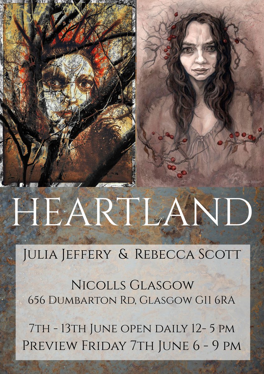 Heartland exhibition with Julia Jeffrey previews on Friday at 6 pm. All warmly welcomed to Nicolls Gallery, Glasgow. nicollsglasgow.com