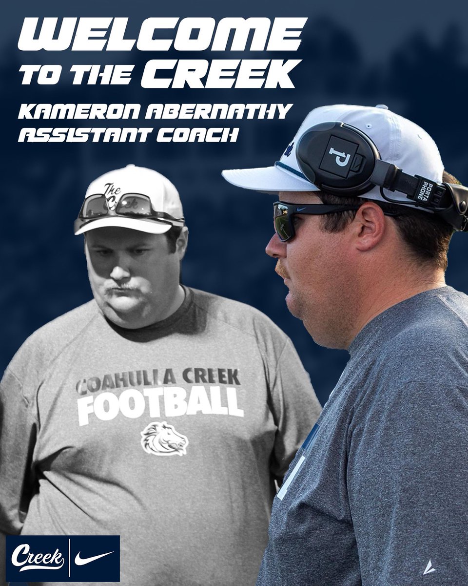 𝐖𝐞𝐥𝐜𝐨𝐦𝐞 𝐓𝐨 𝐓𝐡𝐞 𝐂𝐫𝐞𝐞𝐤: 𝐊𝐚𝐦𝐞𝐫𝐨𝐧 𝐀𝐛𝐞𝐫𝐧𝐚𝐭𝐡𝐲

Coach Abernathy is entering his 8th year of coaching. He spent the past 3 seasons at Murray County HS coaching DL &amp; DBs. He is a Ringgold native, and Heritage HS grad (playing OL &amp; DL there from 2008-11).