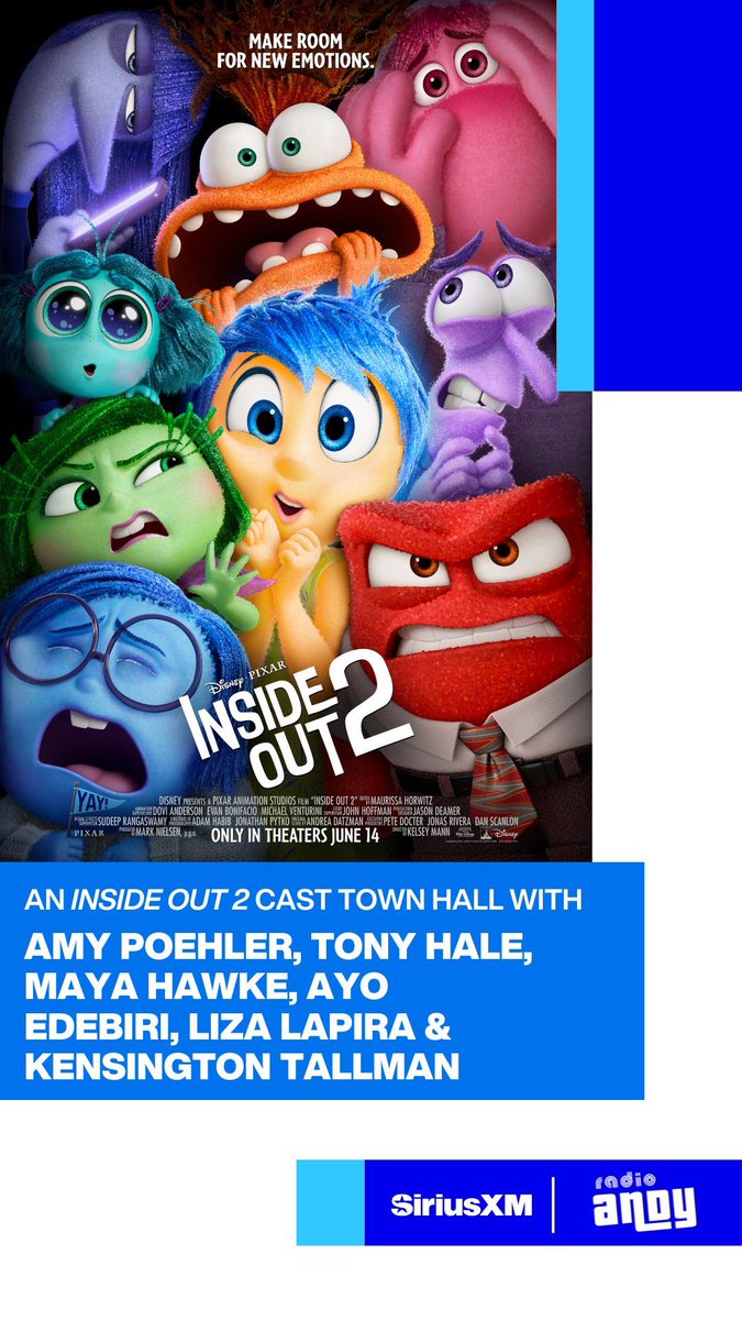 Here’s your chance for you &amp; a guest to attend an “Inside Out 2” Cast Town Hall with Amy Poehler, Maya Hawke, Ayo Edebiri, Tony Hale &amp; more on June 10th Live in LA! Visit: instagram.com/p/C7zvraSvaj7/…  for more info and entry instructions.