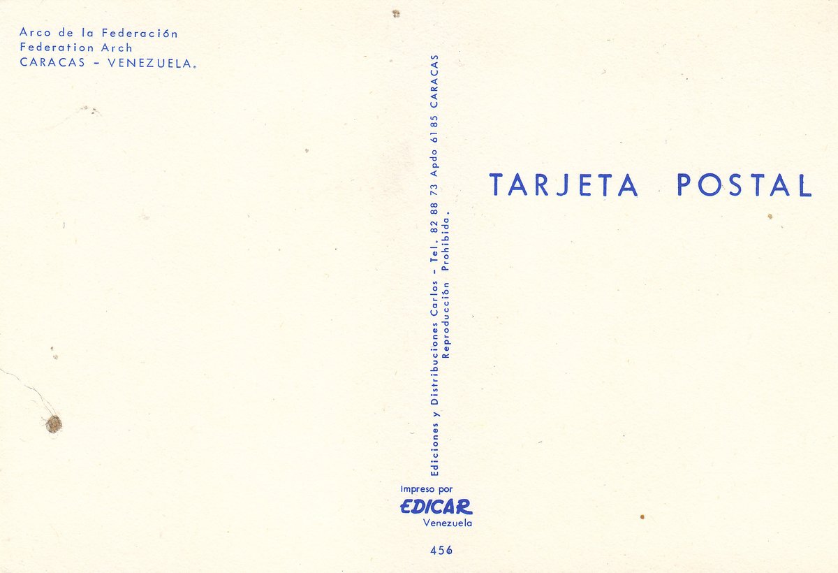 MarjeMolder's tweet photo. This #vintage late '60s #postcard of #Caracas #Venezuela - showing the #Arco de La #Federacion (a National Historical #Monument inaugurated in 1895)- is PUN #ClassicAutomobiles possibly date this photo 1965 -1968 #deltiology #oldPaper #SouthAmerica #Architectural no identical PCs https://t.co/xvnfht0GhT