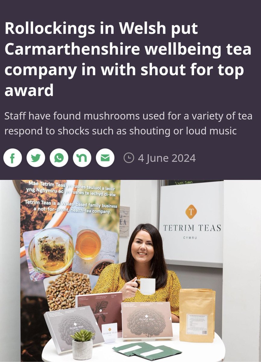 👇👇👇
Rollockings in Welsh put Carmarthenshire wellbeing tea company in with shout for top award
Staff have found mushrooms used for a variety of tea respond to shocks such as shouting or loud music

inyourarea.co.uk/news/rollockin…