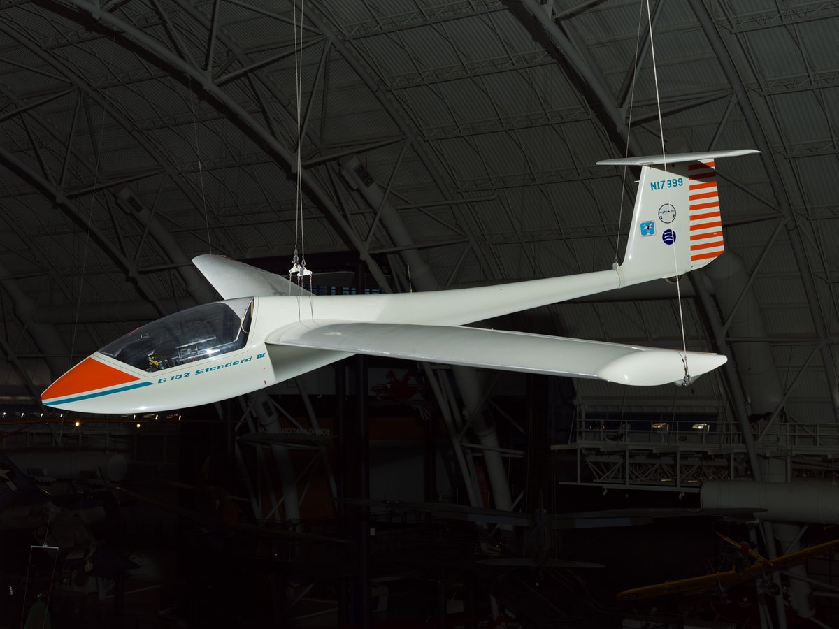 In 1986, Robert Harris flew this Grob 102 Standard Astir III sailplane to a world altitude record of nearly 50,000 feet. Harris donated the Grob 102 to the Museum on #TDIH in 1997.