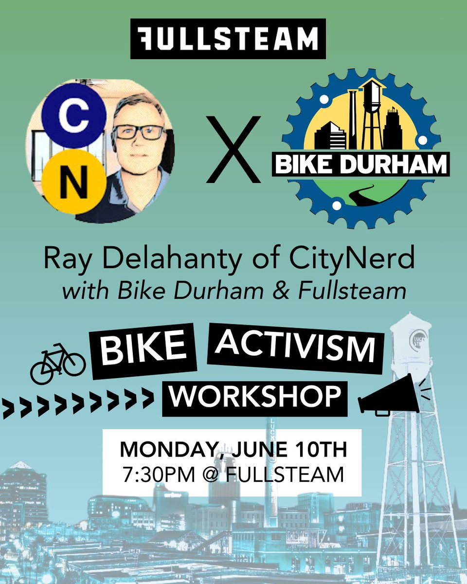 Please join us for a Meet and Greet with Ray Delahanty of the popular YouTube channel CityNerd and learn more about Bike Durham, your local pedestrian, bicycle, and public transit advocacy organization: fullsteam.ag/event/citynerd…