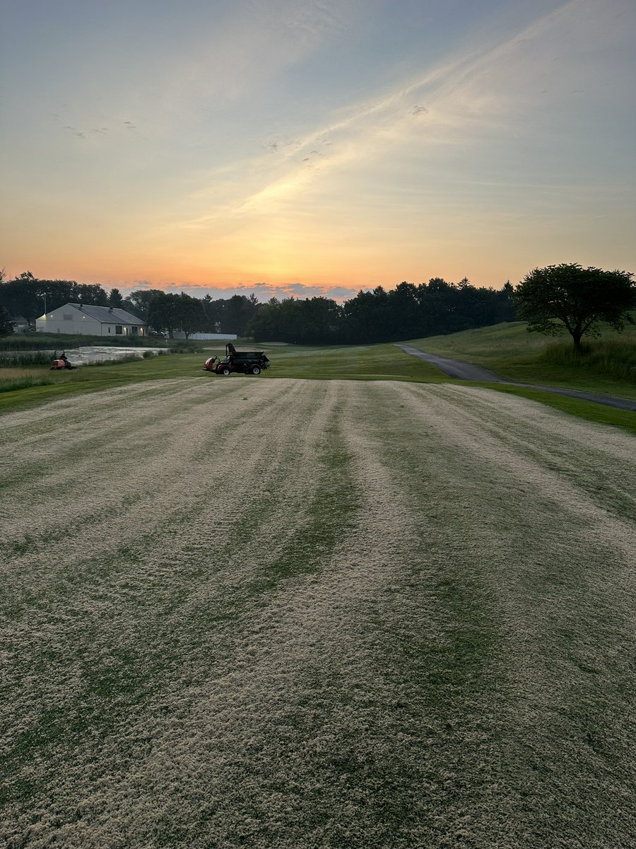 OGCgrounds's tweet image. Better late than never! Tees getting a heavy coating of sand a “few” days after aeration. Should make for a nice surface heading into summer! @Gmanos86