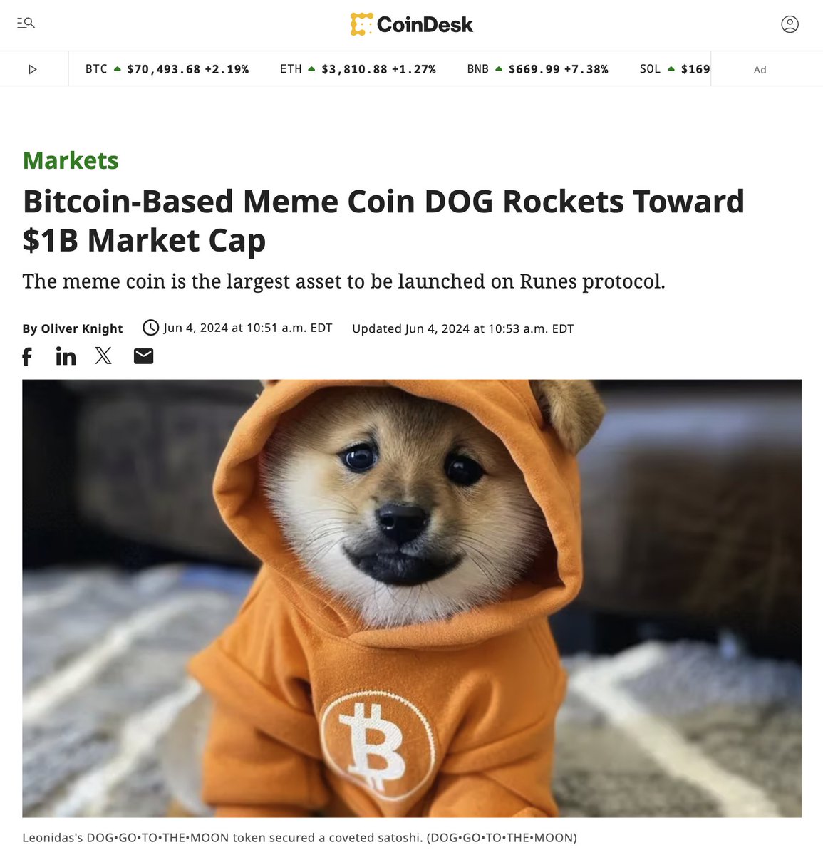 BREAKING: <a href="/CoinDesk/">CoinDesk</a> just released an article about $DOG!