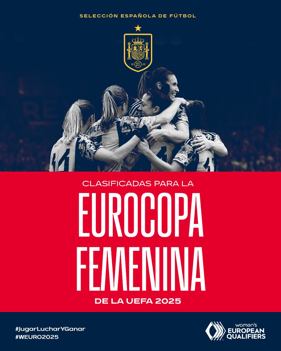 ✨ ¡𝗖𝗟𝗔𝗦𝗜𝗙𝗜𝗖𝗔𝗗𝗔𝗦 𝗣𝗔𝗥𝗔 𝗟𝗔 𝗘𝗨𝗥𝗢𝗖𝗢𝗣𝗔𝗔𝗔𝗔!

A falta de dos jornadas, España consigue, a la épica, la clasificación para estar en Suiza en 2025. 

🔝 ¡¡𝗘𝗤𝗨𝗜𝗣𝗔𝗭𝗢𝗢𝗢𝗢𝗢𝗢!!

#JugarLucharYGanar I #WEURO2025