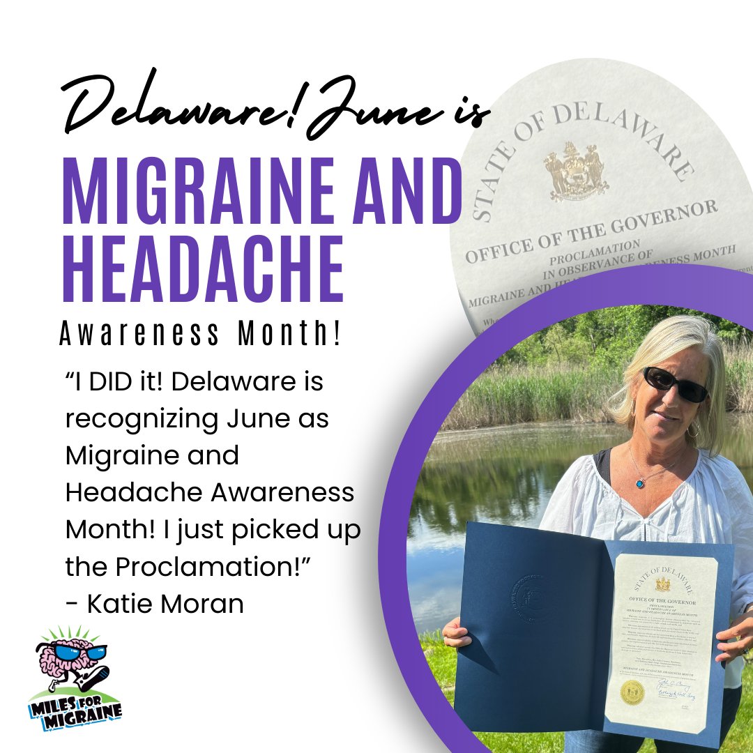 Kudos to Katie Moran for pursuing and receiving an official proclamation from the State of Delaware confirming observation of June as Migraine and Headache Awareness Month! 💜
#mham #mham2024