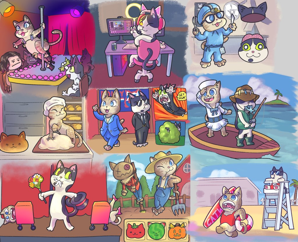 Cats have nine lives! We all know that.

But what do they do with each of those lives...? Here's what we decided...

These'll be stickers soon!