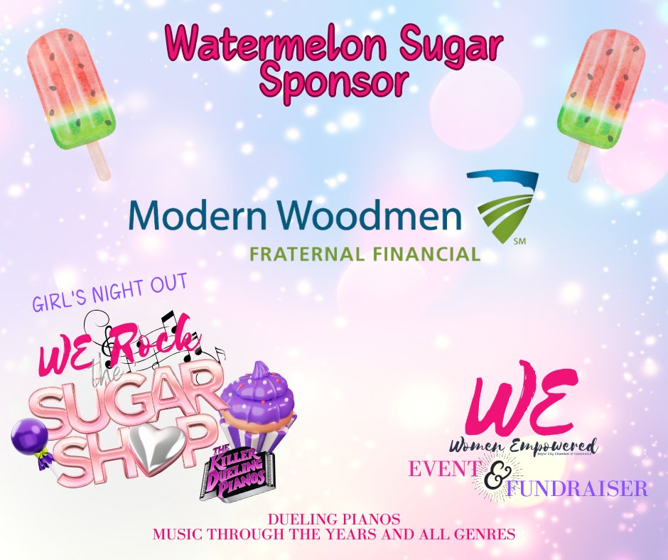 Diane Stegall, Modern Woodmen of America sure is one in a melon!!!!
THANK YOU for being a Watermelon Sugar Sponsor for W.E. Rock the Sugar Shop!! We are so thankful for your support!
Register at cca.roysecitychamber.com/EvtListing.asp…