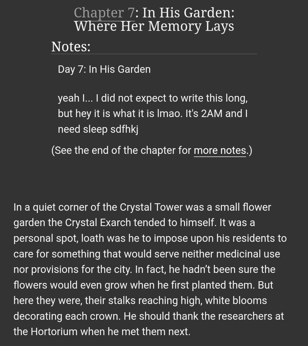 More #grahatober2023 
Day 7: In His Garden 
AO3: archiveofourown.org/works/50677849…

#ffxiv #grahatia #crystalexarch #wolgraha #grahatober