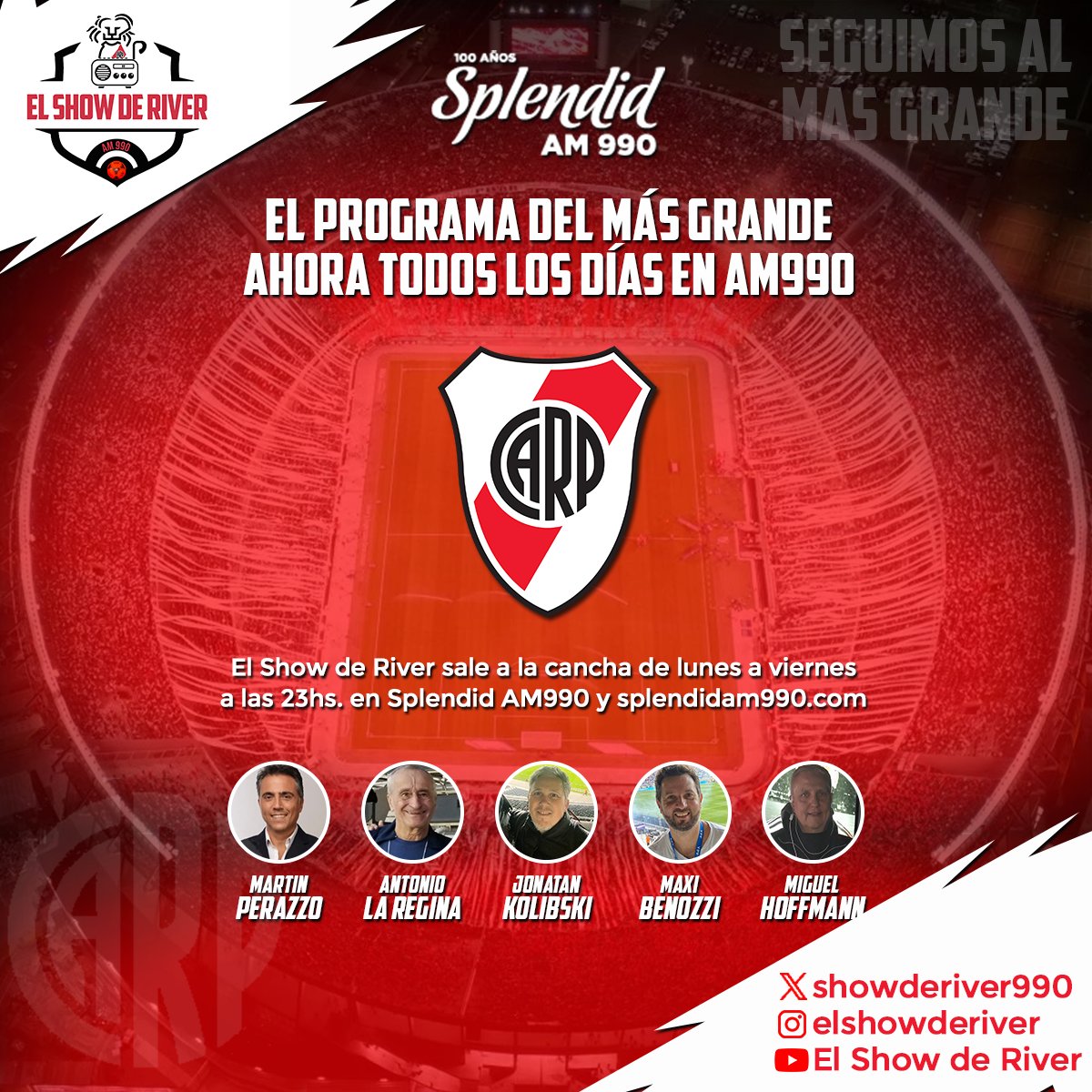 futbolshow870's tweet photo. #ElShowDeRiver sale a la cancha  en @splendidam990 😎

El programa del Más Grande está en #AM990 de lunes a viernes a las 23hs ⚪🔴⚪

También en https://t.co/nBGQRkxBYr y en Youtube: El Show de los Grandes y El Show de River 🎥 https://t.co/nb2471rhaU