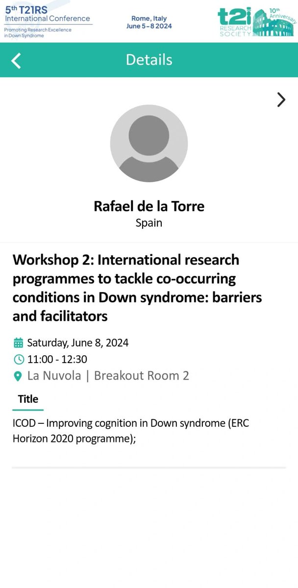 We are waiting for you in Rome this week for the 5Th T21RS to discuss with our Coordinator Rafael De La Torre the most recent advances in our European ICOD project!! #ICOD #IMIM #DS #AELISFARMA #Cognition #HADEA