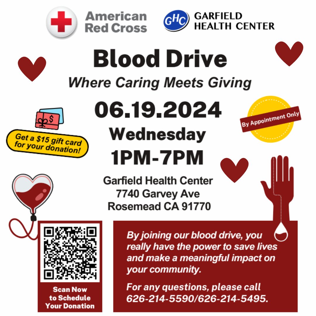 Garfield_HC's tweet photo. Giving blood is a great #volunteering opportunity that helps many trauma and long-term patients get the help and strength they need. We invite you all to attend our #blooddrive. This event is a great way to give back to the #community and make a positive impact. 🥰🥳  🩸#ghc https://t.co/2aQVEu22dz