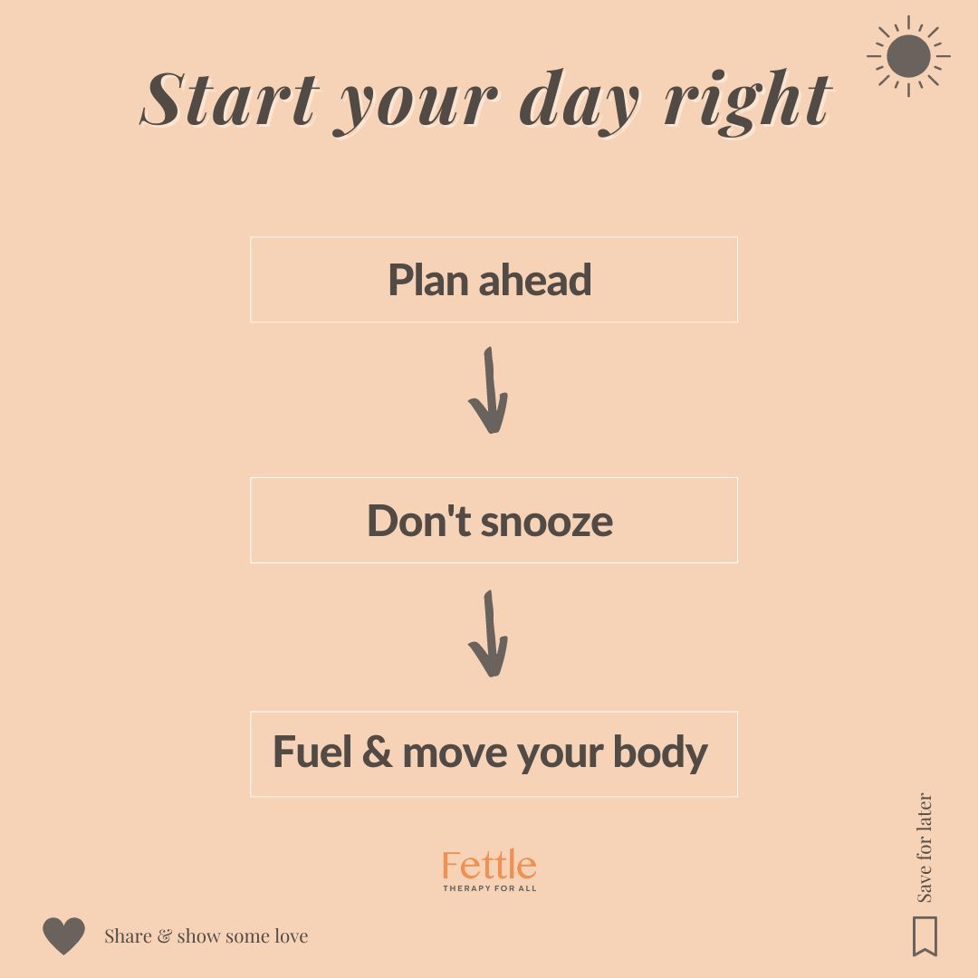 Embrace these habits for a happier, healthier you! 💪✨

You can find more wellbeing tips on our blog: fettle.ie/blog

 #MorningRoutine #HealthyHabits #ProductiveDay #MentalHealth #Wellbeing #Therapy #Health #Psychotherapy #OnlineTherapy