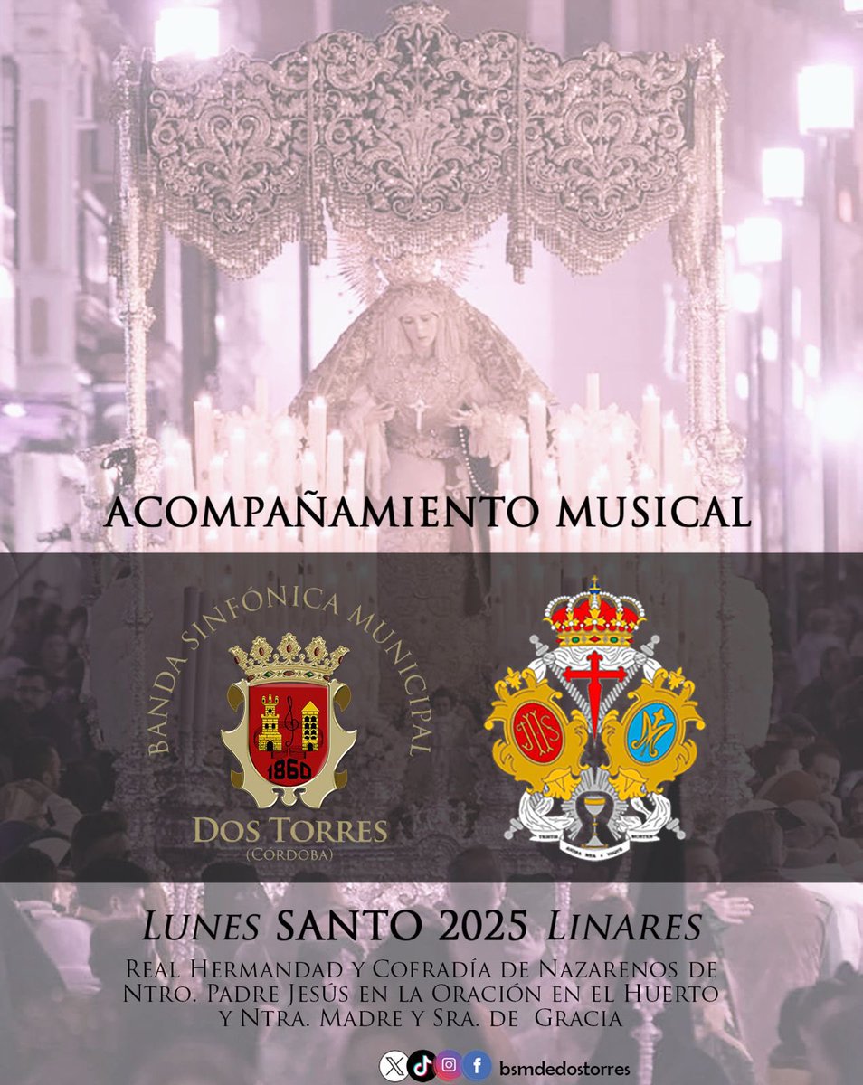 Nos complace anunciar la renovación del contrato que nos vincula con <a href="/oracionygracia/">Hdad Oración Linares</a> para acompañar con nuestros sones a Nª Sra. de Gracia en la tarde-noche del lunes Santo en la Ciudad de Linares.
Agradecemos a la hermandad el apoyo y confianza depositada en nuestra banda.
