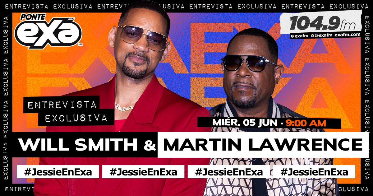 ExaFM's tweet photo. Prepárate para disfrutar una entrevista exclusiva con nuestros #BadBoys favoritos, #willsmit y #martinlawrence en #JessieEnExa 🤩🔥🎬
Sintonízanos por el 104.9 FM con @jessiecervantes https://t.co/nz8dm8mxAe